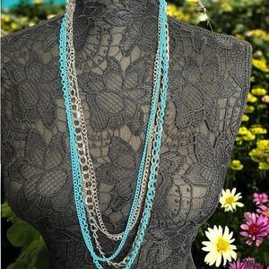 Necklace- Elegant Silver & Blue Chain Necklace